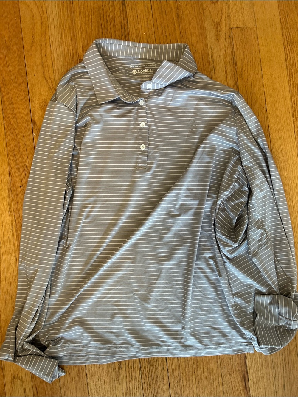 Coolibar Men's Light Gray Striped Long-Sleeve Polo